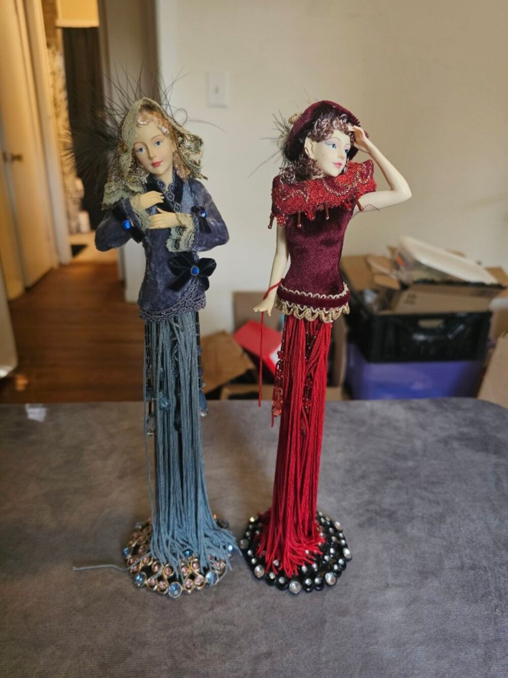 Popular Imports, Tassel Dolls with Display Stands Lot of 2